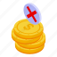 coins, payment, cancellation, isometric 