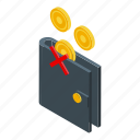 wallet, payment, cancellation, isometric