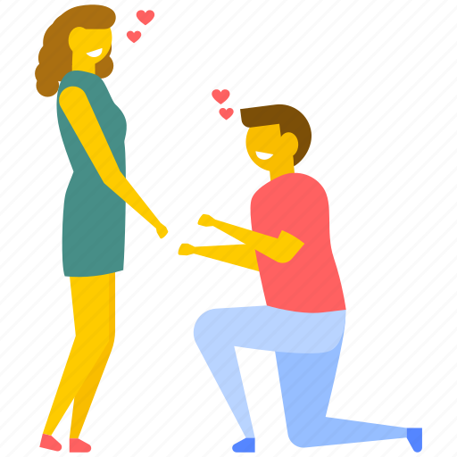 Knee giving bouquet, love proposal, love you, te amo, valentine day illustration - Download on Iconfinder