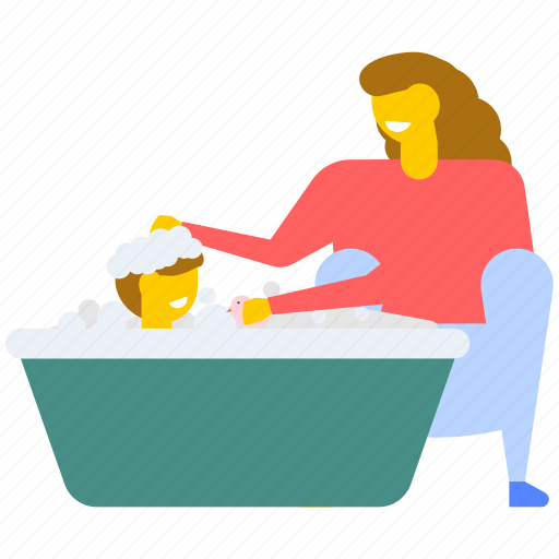 Baby bathing, baby care, baby shower, babyhood, mothercare illustration - Download on Iconfinder