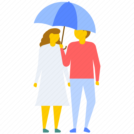Couple under umbrella, love in rain, lovers under umbrella, passion, romance illustration - Download on Iconfinder