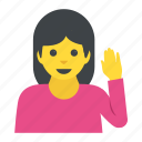 emoticon, sign language, smiley, woman emoji, woman raising hand
