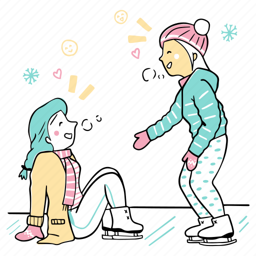 Having, fun, ice skate, lend a hand, fall illustration - Download on Iconfinder