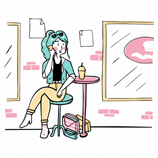 Urban, trendy, sitting, cafe, perso illustration - Download on Iconfinder