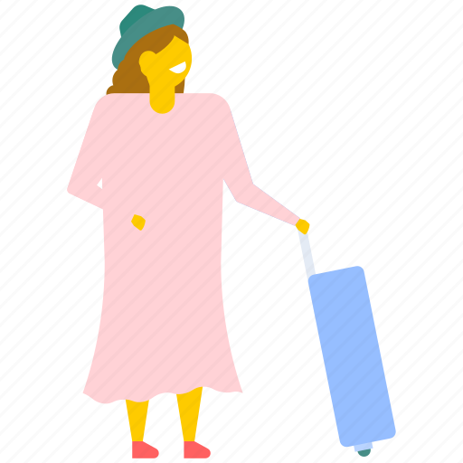 Female ready for travel, girl with luggage, woman holding luggage, woman with luggage, woman with suitcase icon - Download on Iconfinder