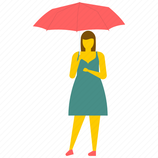 Beautiful young girl, female under umbrella, front pose, red umbrella, young lady icon - Download on Iconfinder