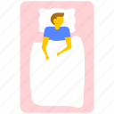 bedroom, man lying down in bed, resting man, sleeping man, young boy sleeping 