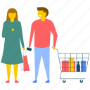 couple in supermarket, couple shopping, family shopping, husband and wife shopping, people shopping 