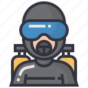 avatars, character, diving, male, man, person, profession 