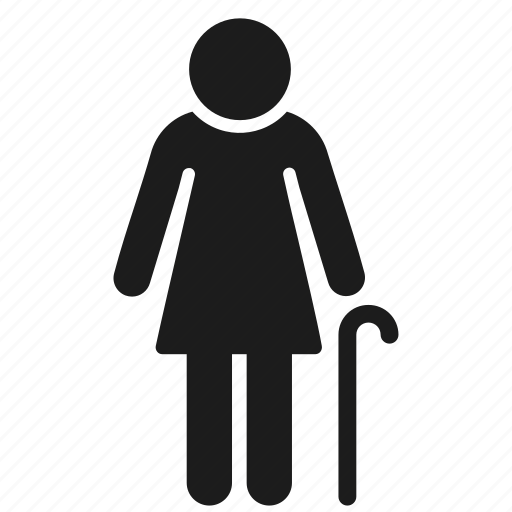 Old, woman, senior, sign, walking stick, figure, pictogram icon - Download on Iconfinder