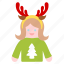 people, christmas, woman, reindeer, costume, tree, headband 