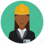 badge, business, construction, hat, services, woman, avatar 