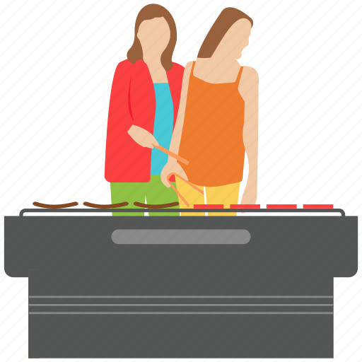 Bbq food, friends outing, girls cooking, outdoor cooking, picnic food illustration - Download on Iconfinder
