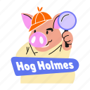 detective, pig, hog, pet, animal, typography