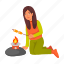 cooking, fire, food, picnic, travel, vacation, woman 