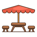 camping, table, and, bench, with, umbrella, picnic