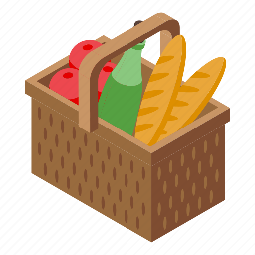 Full, picnic, basket, isometric icon - Download on Iconfinder