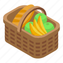 fruits, picnic, basket, isometric