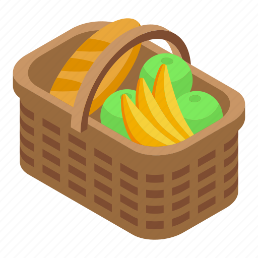 Fruits, picnic, basket, isometric icon - Download on Iconfinder