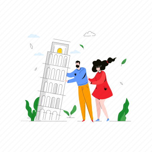 Pisa, tower, tourists, italy, landmark illustration - Download on Iconfinder