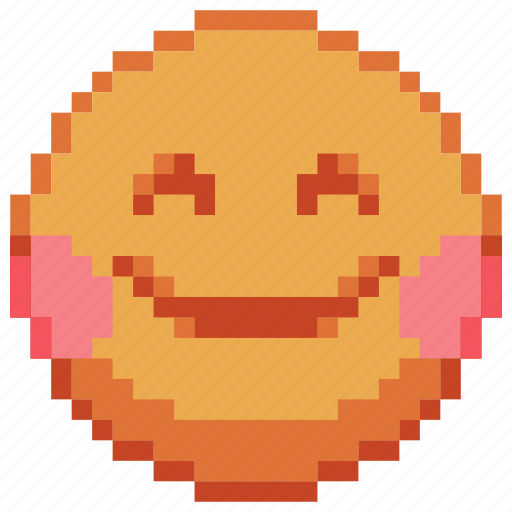 Smiling, pixel art, blush, sticker, emoji, emoticon, shy icon - Download on Iconfinder