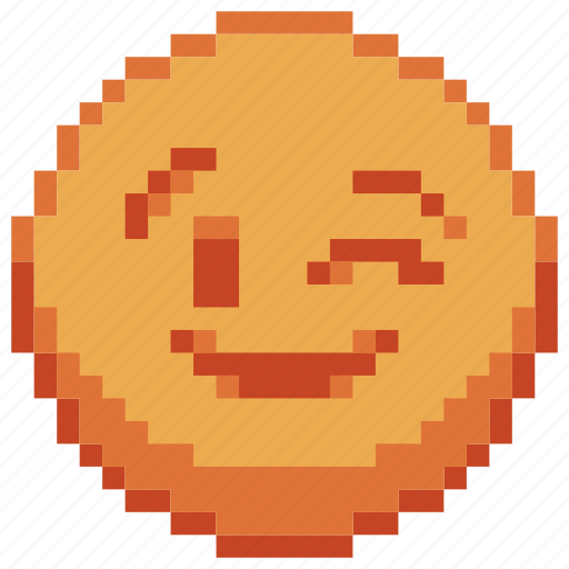 Winking, pixel art, sticker, emoticon, emoji, smiley, flirt icon - Download on Iconfinder