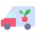 plant, pot, nature, agriculture, gardening, farming, van, delivery, vehicle