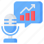 audio, graph, microphone, bubble chat, chart, podcast, business 