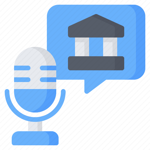 Audio, government, microphone, bubble chat, political, podcast, building icon - Download on Iconfinder