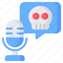 horror, audio, microphone, bubble chat, skull, podcast, scary