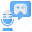 joystick, audio, microphone, bubble chat, game, gaming, podcast 