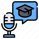 graduation cap, microphone, education, audio, podcast, bubble chat, learning
