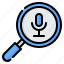 microphone, magnifying glass, search, podcast, voice, audio, radio 