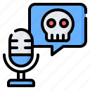 horror, scary, microphone, podcast, skull, audio, bubble chat