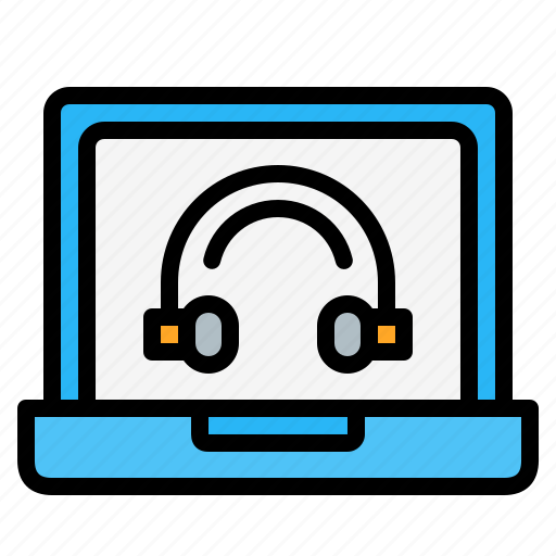 Audio, podcast, listening, headset, music, streaming, laptop icon - Download on Iconfinder