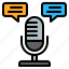 chat, podcast, microphone, bubble chat, dialogue, script, discuss 