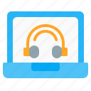 audio, podcast, earphone, listening, headset, music, laptop