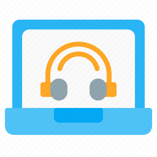 Audio, podcast, earphone, listening, headset, music, laptop icon - Download on Iconfinder