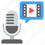 movie, microphone, podcast, bubble chat, cinema, broadcast, film 
