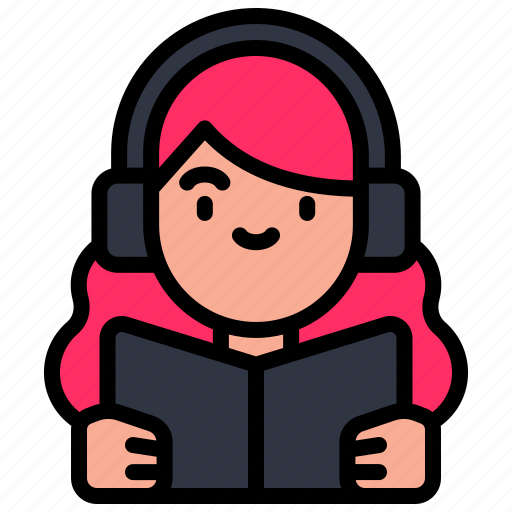 Listening, podcast, headphone, woman, audio, radio, music icon - Download on Iconfinder
