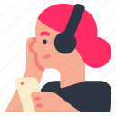 listening, podcast, headphone, woman, music, audio, radio
