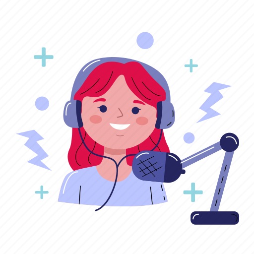 Female, podcaster, girl, headphone, podcast, broadcast, record icon - Download on Iconfinder