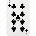 poker, club, playing cards, nine, hazard, card 