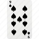 poker, spad, playing cards, nine, hazard, card 