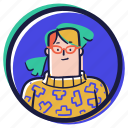 accounts, avatars, person, user, account, avatar, woman, female, ponytail, glasses, sweater 