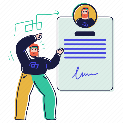 Accounts, contract, document, profile, signature, policy, man illustration - Download on Iconfinder