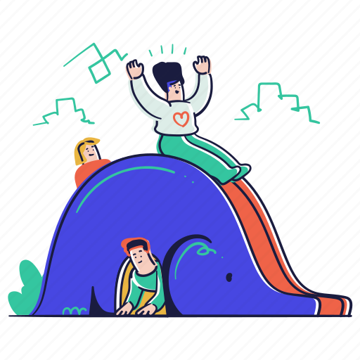 Children, playground, play, child, slide, elephant, boy illustration - Download on Iconfinder