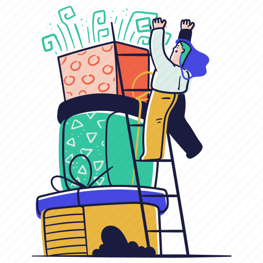 E, commerce, gift, present, surprise, box, package illustration - Download on Iconfinder