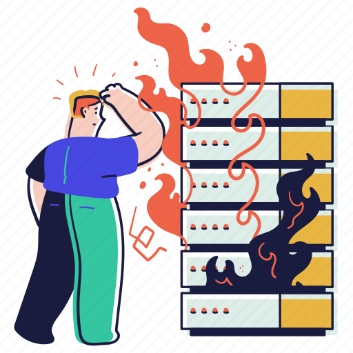 Error, server, machine, meltdown, fire, burn, damage illustration - Download on Iconfinder