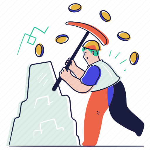 Finance, mining, cryptocurrency, coins, coin, pickaxe, money illustration - Download on Iconfinder